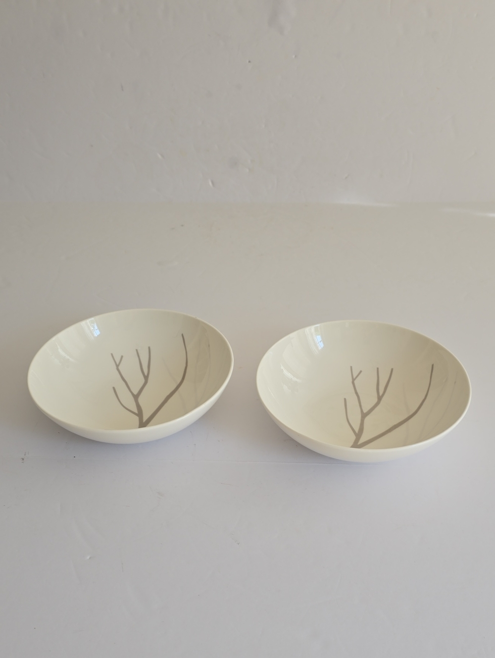 Lenox Set Of 2 Park City Porcelain White Bowls Gray Branch Tree Minimalist